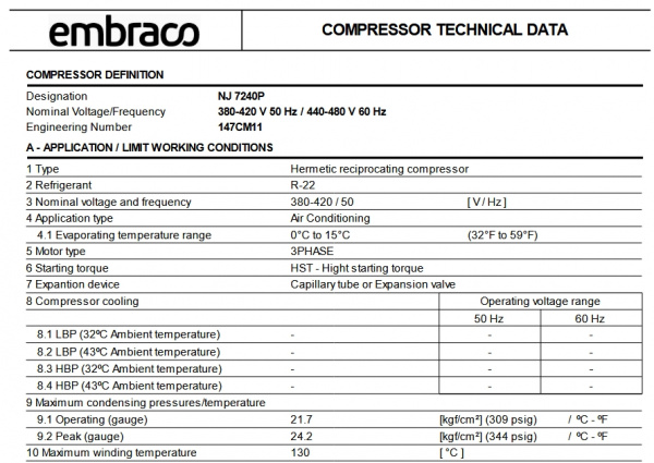 NJ 7240P компрессор Embraco